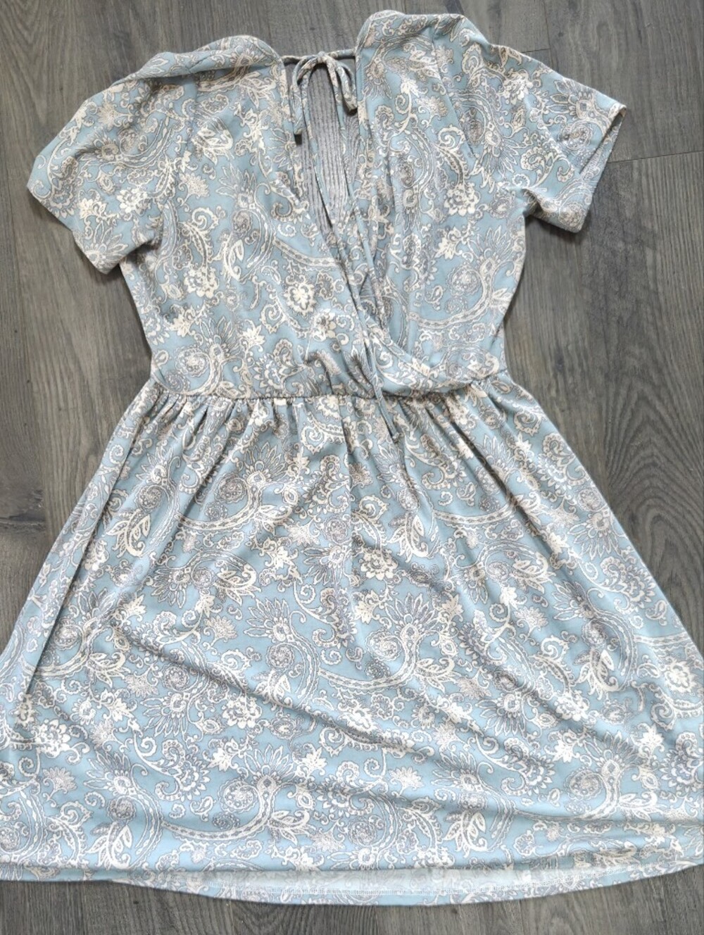 Honeyme Pale Blue and White Paisley Casual Girls Dress